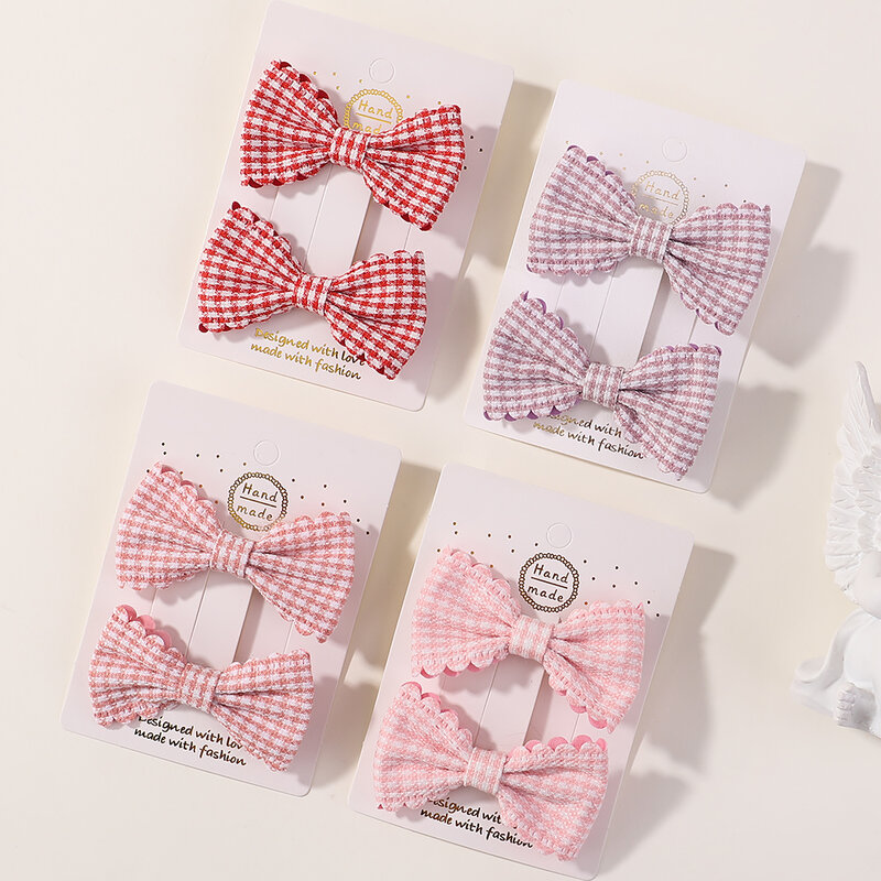 2PCS/Set Mini Bows Hairclips Baby girl Kids Cute Plaid Hairpins Headwear Sweet Barrettes Lovely Hair Accessories Gift Wholesale