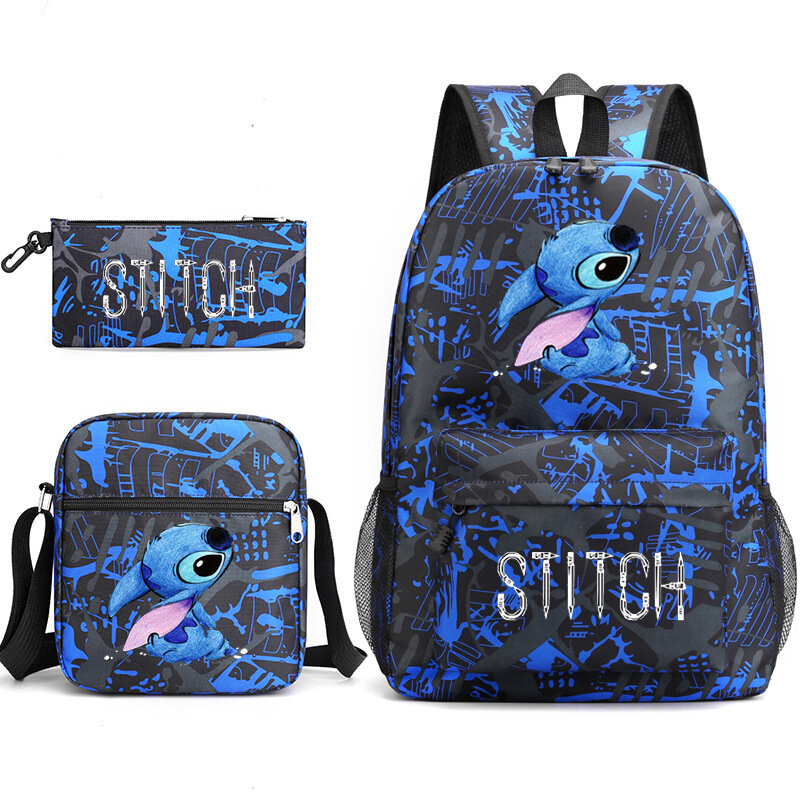 Disney Cartoon Stitch Print Jardim de Infância Mochila, Lápis Case, Bolsa de Ombro, Mochila, Menino, Menina, Crianças, Presente, Crianças, 3Pcs Set
