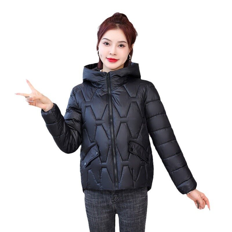 女性用のパッド入りフード付きコート,女性用の短い軽量コットンコート,暖かいすべての組み合わせ,韓国スタイル,2024