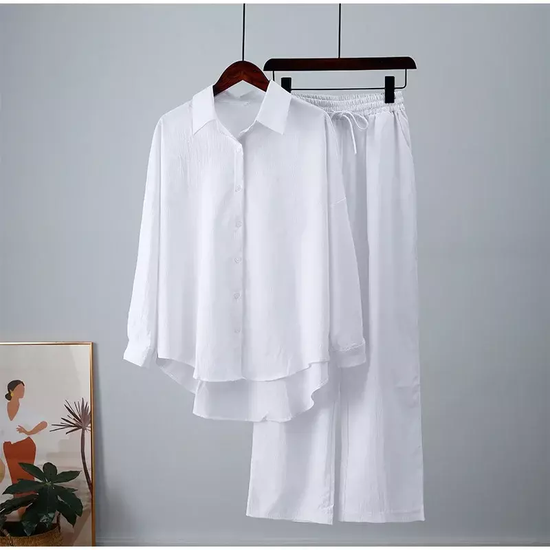 Женский комплект из двух предметов, винтажная рубашка макси в стиле бохо с широкими штанинами, Повседневная Свободная рабочая одежда для осени, Y2k, 2022