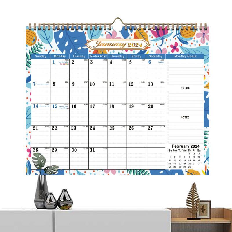 月間カレンダー付き壁掛けカレンダー、年間プランナー、2024、2024x12x17インチ、12x17"