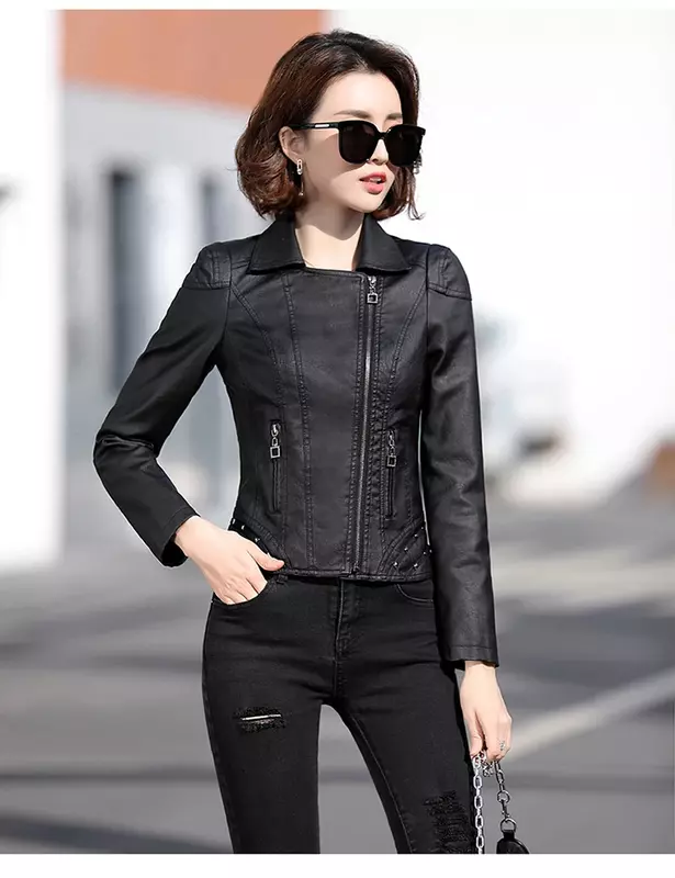 Tajiyane kurtka ze skóry sztucznej damskie motocyklowe kurtki skórzane wiosenna, krótka płaszcze czarne kurtki Slim fit Chaquetas Sq