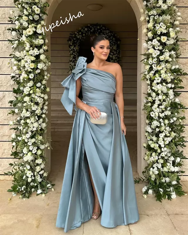 Yipeisha-Um ombro-Line cetim Prom Dress, festa de casamento, arcos drapeados saias, alta qualidade, personalizado