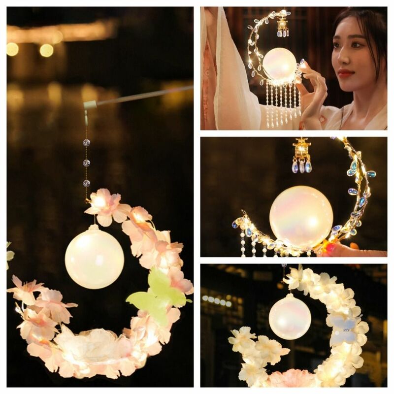 Lanterna artesanal para Mid-Autumn Festival, bênçãos luminosas, flores brilhantes, saco Material DIY, estilo chinês