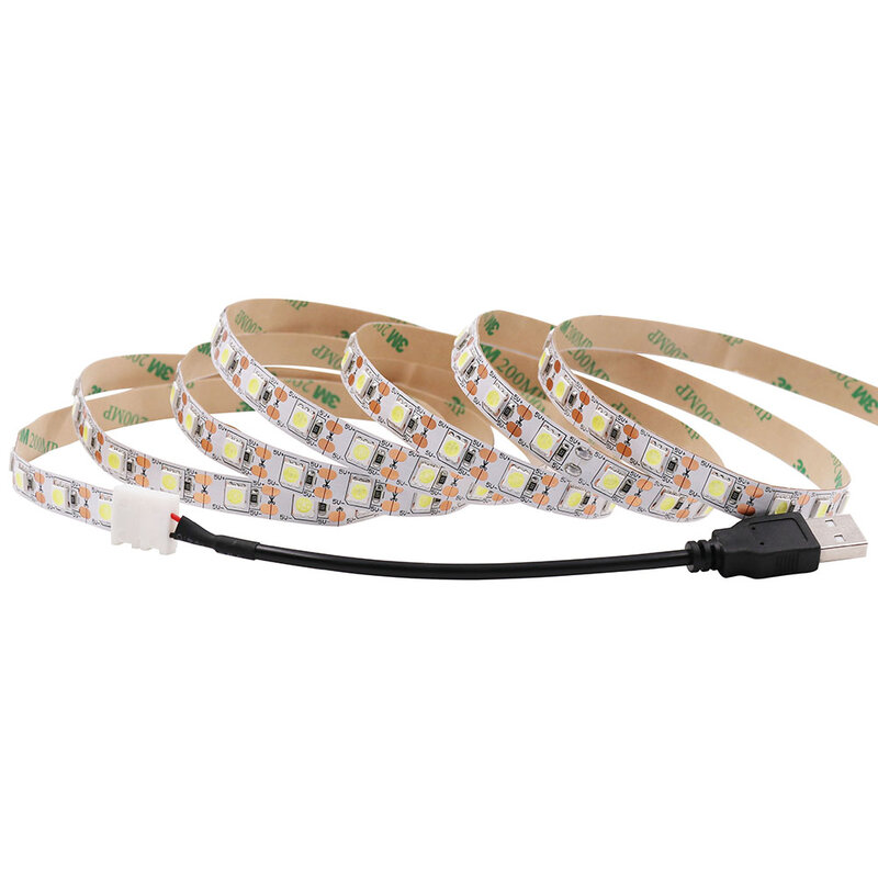 แถบไฟ LED USB 5V 5050แสงพื้นหลังทีวีสีขาว/อบอุ่น60LEDs/M ตัวเชื่อมคลิป USB 30cm 50cm 1M 2M 3M 4M 5M ชุด