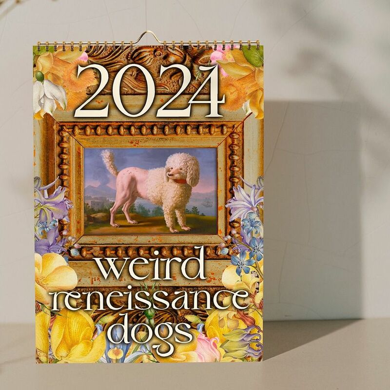 Medieval Dog Weird Wall Calendário, Decoração engraçada, Presentes de Ano Novo, 2024