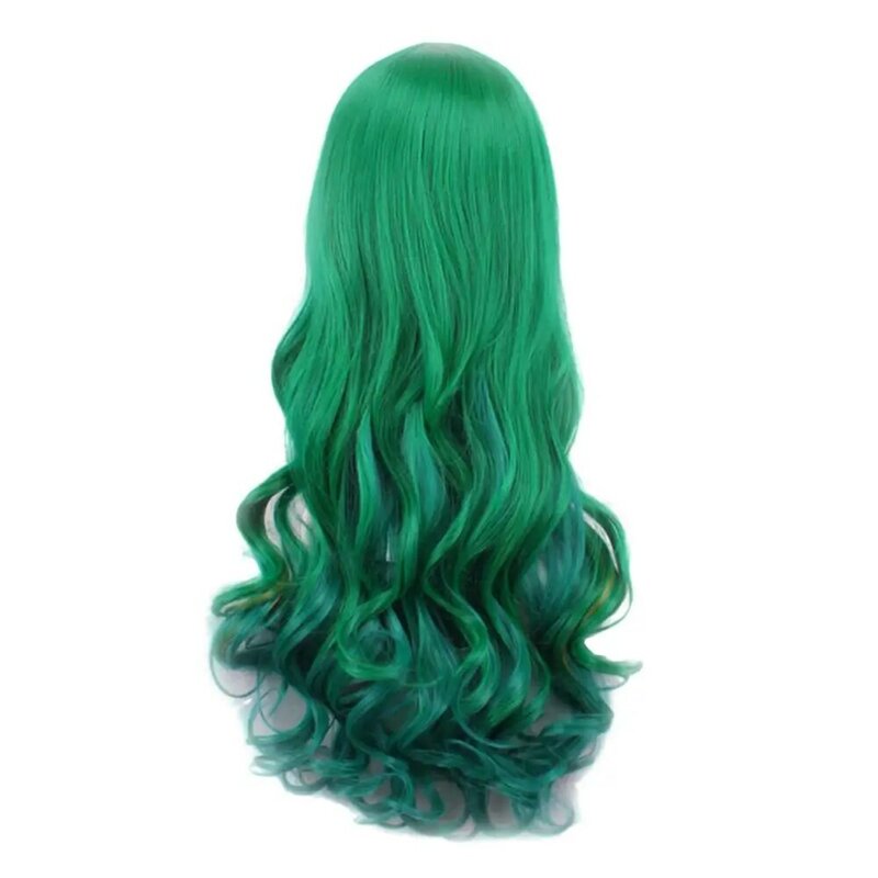 Peluca larga y rizada para mujer, postizo de pelo largo y ondulado, color verde degradado, pelo esponjoso para fiesta de Cosplay, extensiones de pelo sintético, 68cm