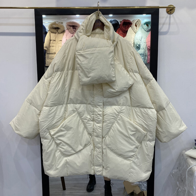 Женский офисный пуховик с большими карманами, однотонное длинное теплое пальто большого размера с защитой от ветра, пальто в Корейском стиле для осени и зимы