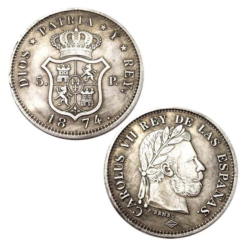 Monedas de lujo 3D de la antigua España, monedas de Arte de pareja, bolsillo romántico, moneda divertida conmemorativa, moneda de la suerte + bolsa de regalo, 1874