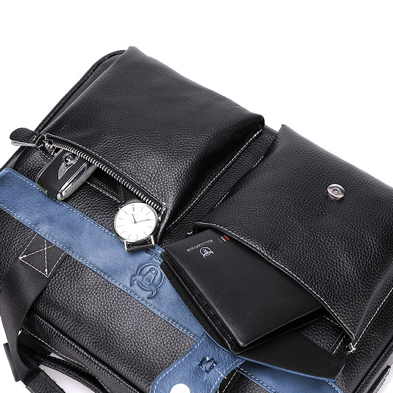 BULLCAPTAIN-Maleta de couro genuíno masculina, bolsa mensageiro com um ombro, bolsa casual para computador, modelos retrô
