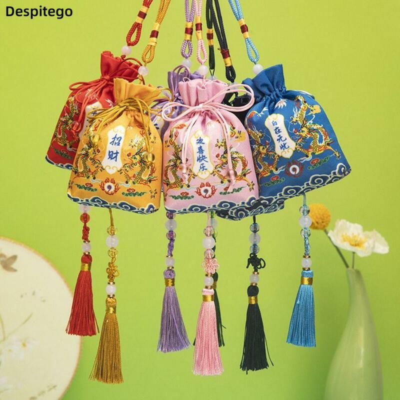 Dragon Year Lucky Bag Sachet Chinese Style Printing Tassel Small Pouch Jewelry Storage Bag