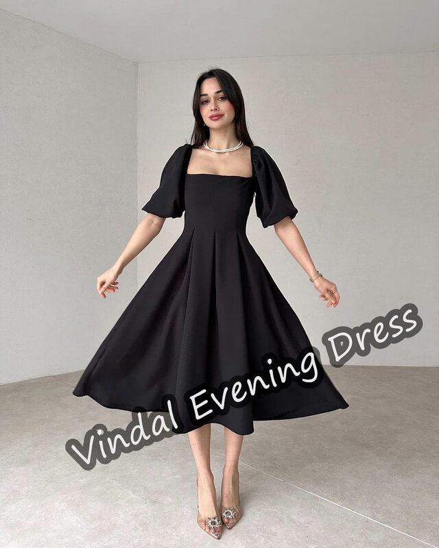 Женское атласное платье-трапеция до колена Vindal, элегантное вечернее платье с квадратным вырезом, со встроенным бюстгальтером и коротким рукавом, Саудовская Аравия, модель 2024 года