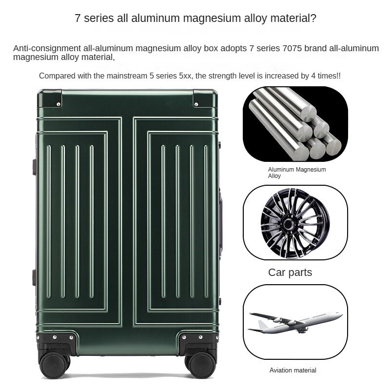 Nowy całkowicie aluminiowo-stop magnezu wózek na kółkach bagaż męski i damski uniwersalny szyfr na koła walizki podróżne