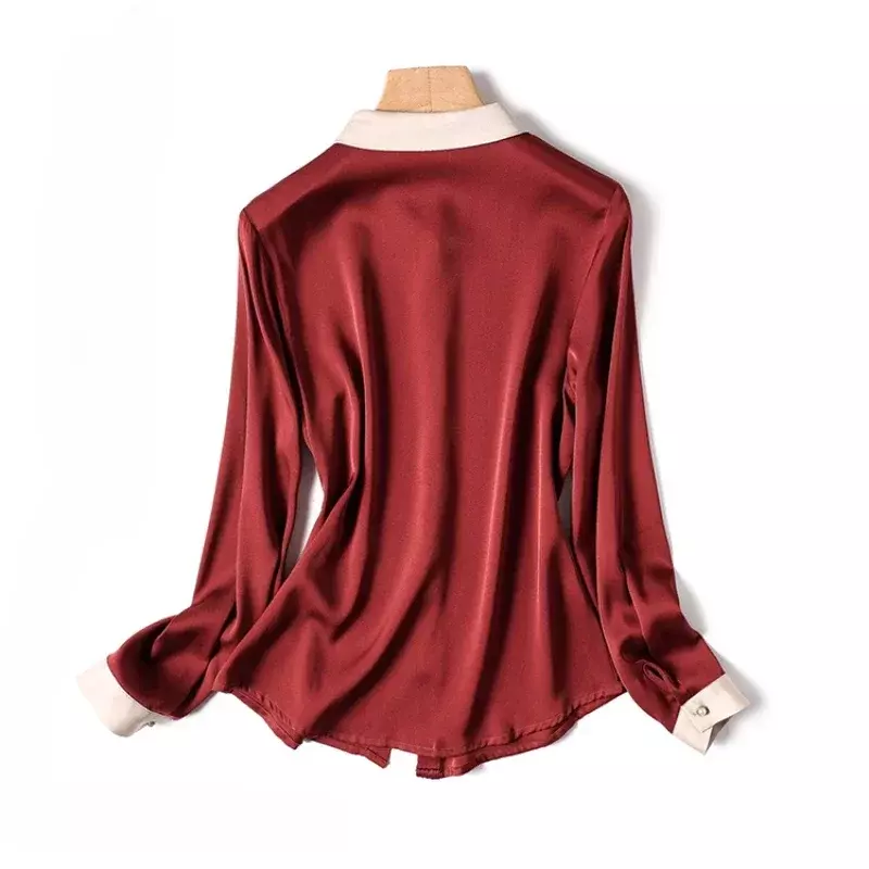 Women's Silk Satin Shirts, Vintage Blouses, Spring and Summer Ladies Clothing, Loose Long Sleeves, Fashion Tops, Monochromatic