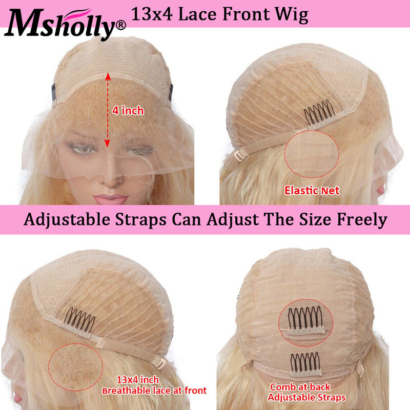 Ombre 613 Blonde Lace Front Wig Human Hair Preplucked 4/613 Colored Straight Wig 13x4 Lace Front Wig Dark Roots Short Bob Wig