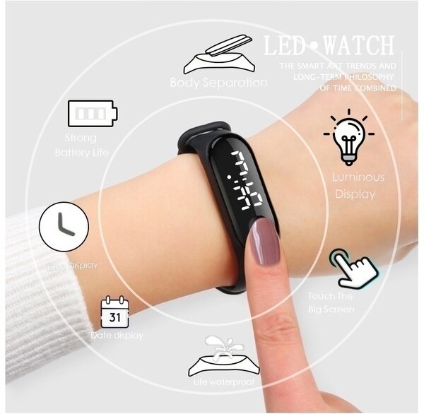 Jam tangan elektronik pria wanita, arloji olahraga modis luar ruangan LED Digital tahan air