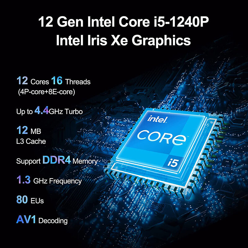 Мини-ПК Intel NUC NUC12WSHi5/i7, процессор Intel Iris Xe Graphics 4K, Windows 11, настольный компьютер, WIFI6 Dual Thunderbolt 4