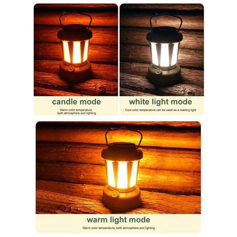 Linterna LED portátil para acampada, lámpara Vintage recargable IPX4, resistente al agua, TYPE-C Solar, 3 modos de luz