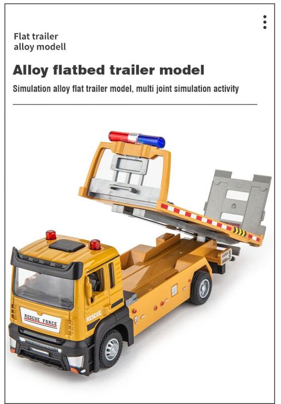 Alloy Engineering Model samochodu Diecast Pull Back Car Flatbed Trailer Zabawka z dźwiękiem i światłem Pojazd symulacyjny Prezent dla dzieci