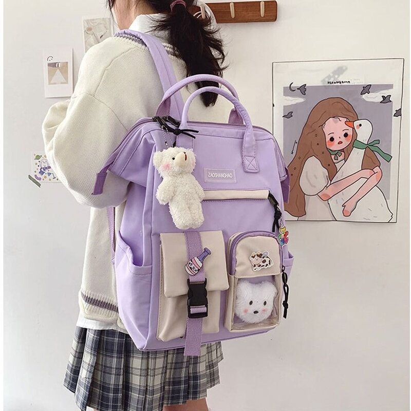 Multi Pockets High School Backpacks Large Capacity Students School Bags Cartoon Women Laptop Backpacks Girls Shoulder Bags