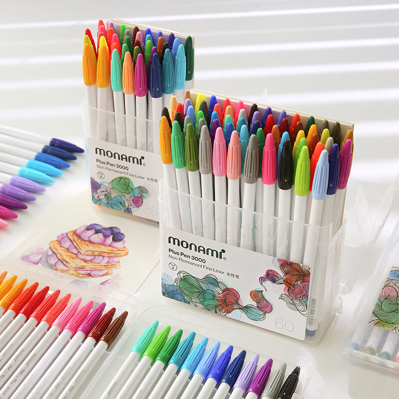 Bolígrafo Monami Plus de 12/24/36/48 colores, papelería coreana, colores para pintar, suministros escolares para niños, 3000