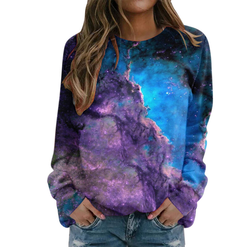 Женский свитер с круглым вырезом и 3D-принтом звездного неба, модель 105-129 на осень и зиму