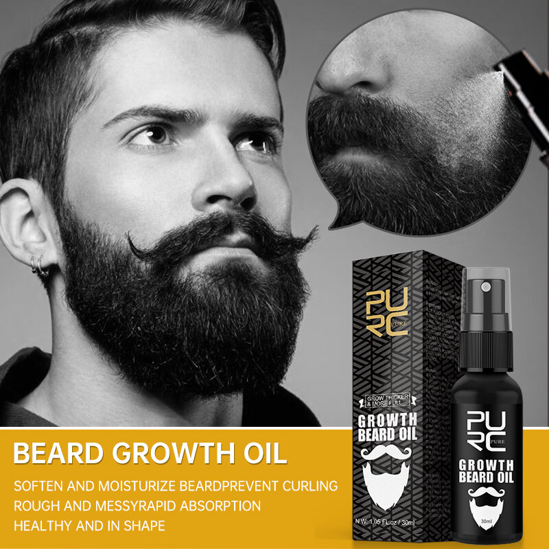 PURC-aceite Natural para el crecimiento de la barba para hombres, herramientas para el crecimiento del cabello, tratamiento de aseo, suavizante y espeso rápido, aceite nutritivo para el cuidado de la barba