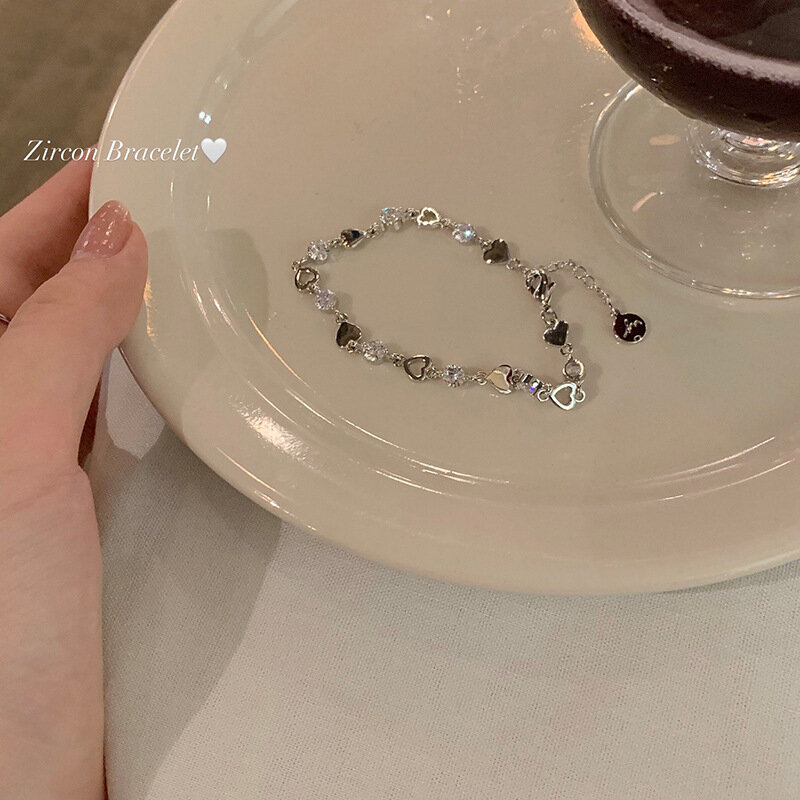 Y 2K Zirkoon Ins Armbanden Voor Vrouwen Koreaanse Mode Lieve Meisjes Sprankelend Holle Hart Delicate Ketting Armband Feest Sieraden Geschenken