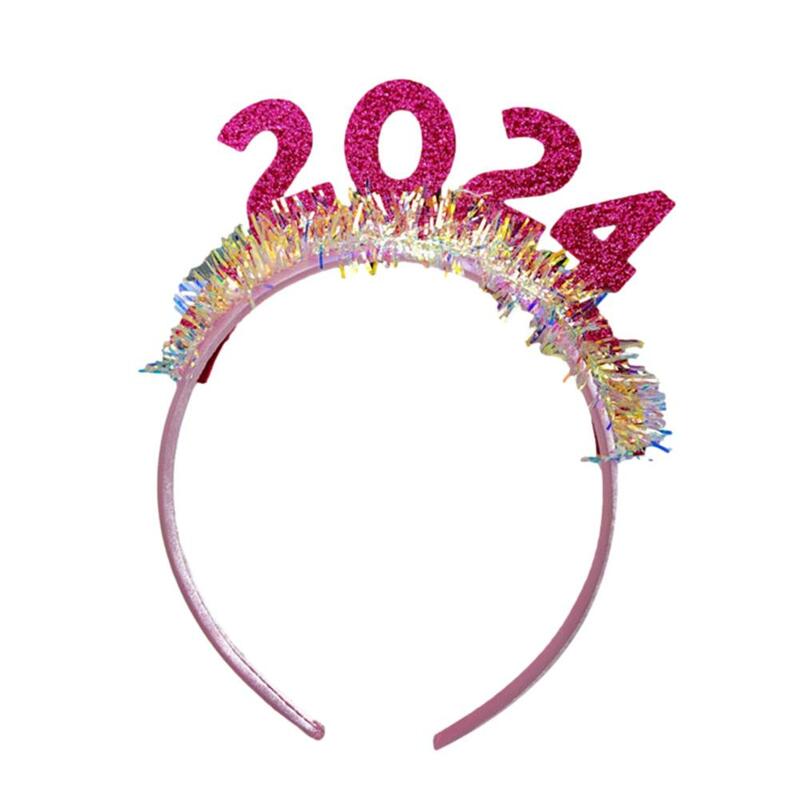 2024 Happy New Year Headband for Women Men Christmas Holiday Party Shiny Sequins Hair Hoop Headwear Hair Accessories O9K0