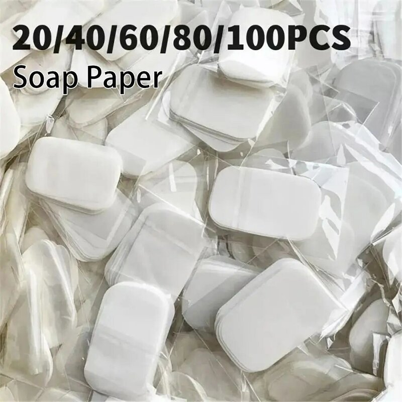 Kertas sabun beraroma, 20/50/60/100 buah berguna berbusa sabun mandi tablet luar ruangan perjalanan portabel