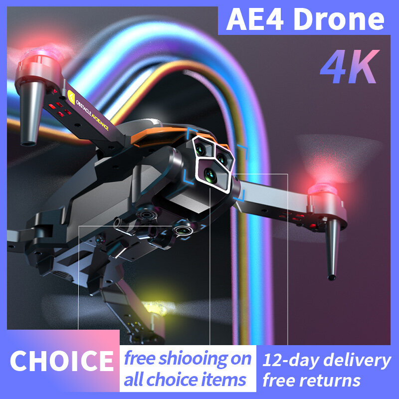 AE4 Pro Drone Foldable 360° Roll Colorful Lights Obstacle Avoidance 8KProfessinal Triple HDCamera Optical Flow Positioning Drone