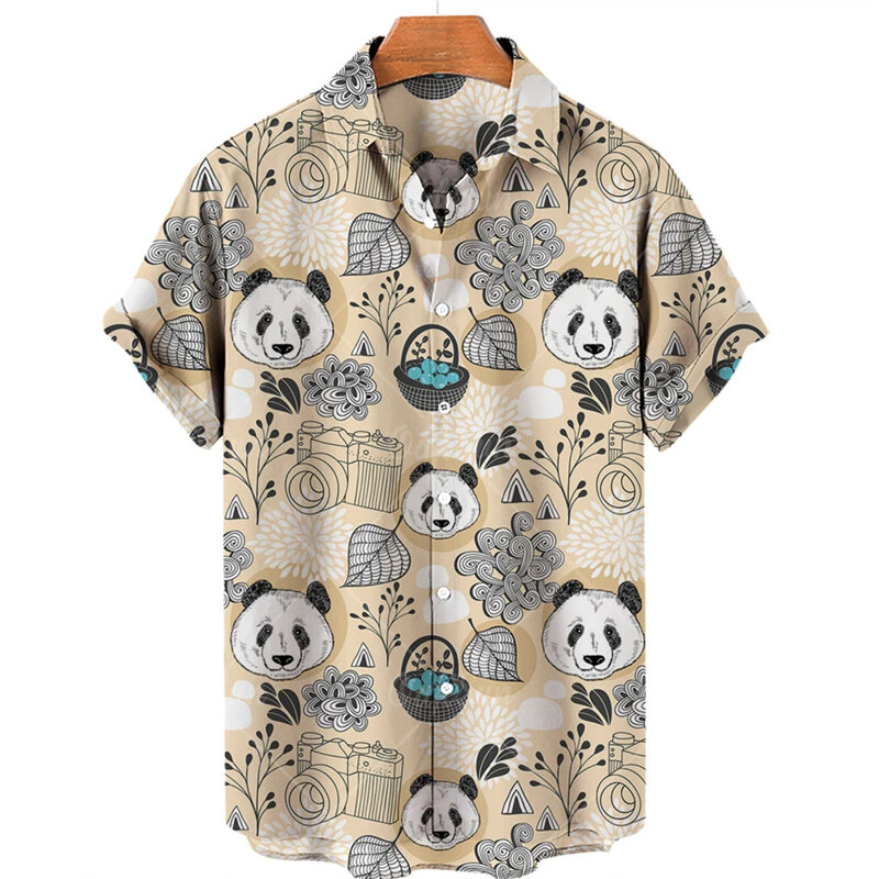 Kawaii Panda Hawaiian Shirts 3d Print Men Womens Clothes Summer Beach Short Sleeve Blouse Fashion Streetwear Lapel Camisa Male