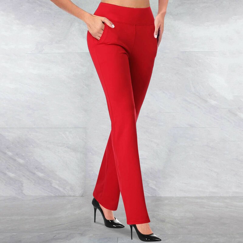 2024 New Early Spring Trouser Women's Fashion and Casual Versatile High Waist Pocket Decoration Pants Solid Color Workout Pants