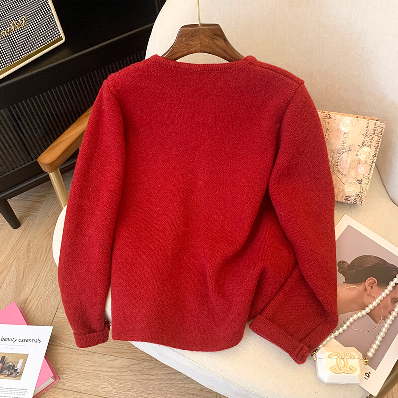 Y2K sweter kardigan gesper rumbai Retro Cina baru sweter rajutan wanita hangat musim gugur musim dingin 2024