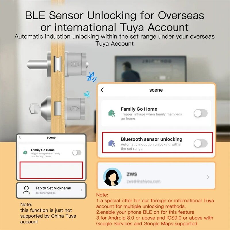 MOES Bluetooth Door Lock Bank-grade AES128 Bit TLS Encryption BLE Sensor Desbloqueio Tuya Smart APP Controle de Voz Alexa Google EU
