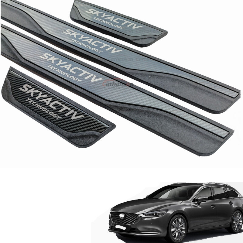 Carro porta Sill Scuff placa para Mazda 6, protetor adesivos guarnição, tiras de capa, acessórios para pedal, 2019, 2020, 2021, 2022, 2023, 2024