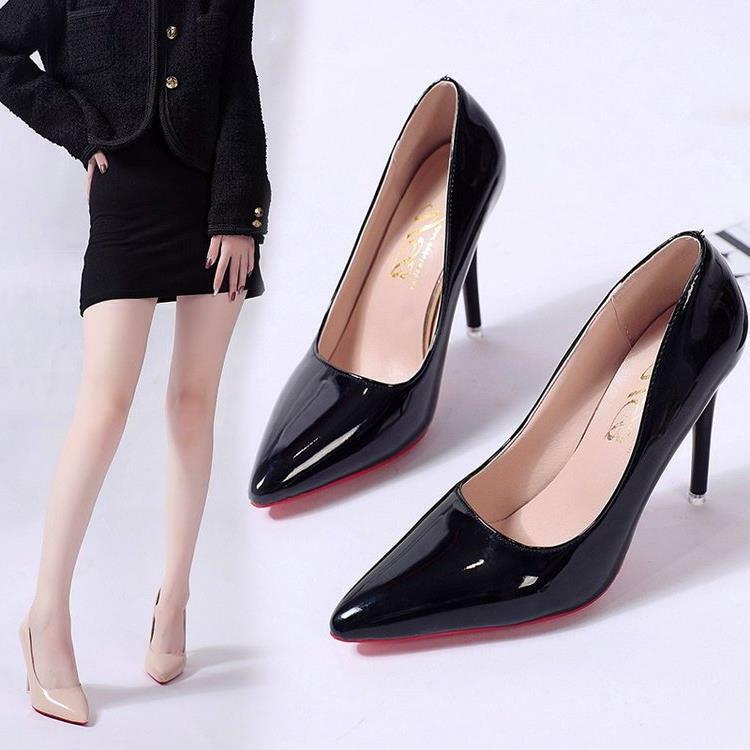 Zapatos de tacón alto puntiagudos para mujer, Stiletto de fondo rojo, tacones altos poco profundos, zapatos de Lolita