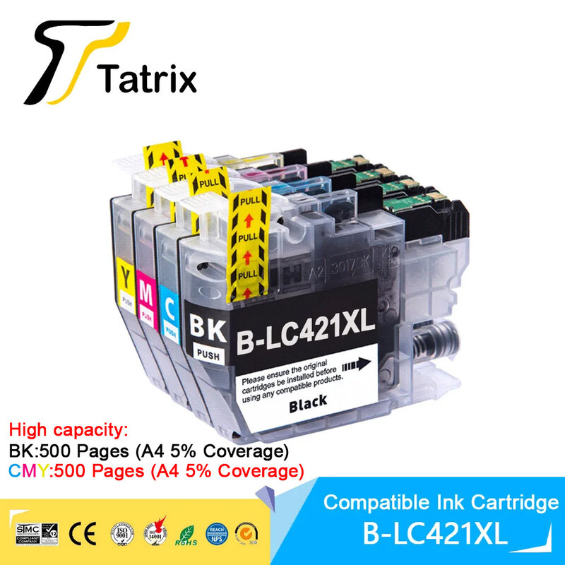 Tatrix-Cartucho de tinta da impressora de alta capacidade, compatível para Brother, LC421XL, LC421, 421XL, Brother DCP-J1050DW, MFC-J1010DW, DCP-J1140DW