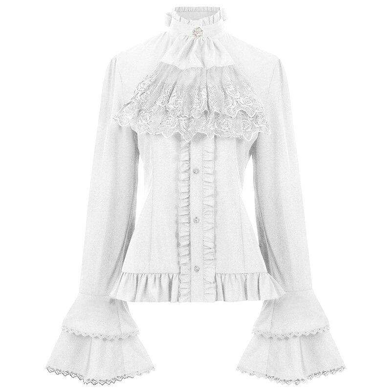 Женская блузка в стиле стимпанк средневековый Топ в стиле панк ретро плиссированная кружевная рубашка с длинными рукавами женская элегантная одежда