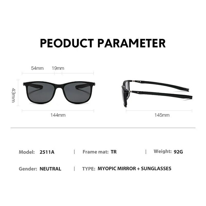 Montura de gafas para hombre, lentes de sol polarizadas con Clip de 5 piezas, magnéticas, UV400, 2511