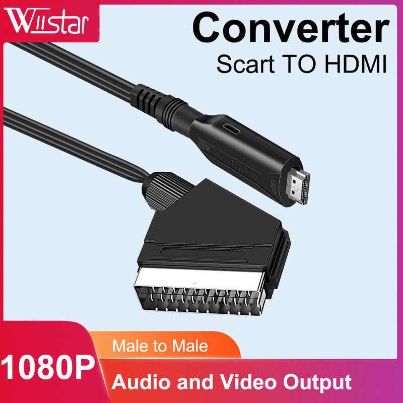 1080P SCART HDMI-compatible Video Audio Converter with USB Cable For HDTV Sky Box DVD Television Signal Upscale Converter