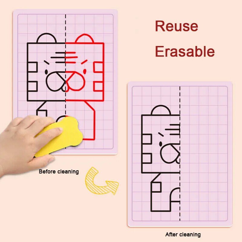 Kids Lattice Symmetrical Drawing Graphics Puzzle Toys Creative Concentration Train Tracing Painting Cards Children Teaching Aids