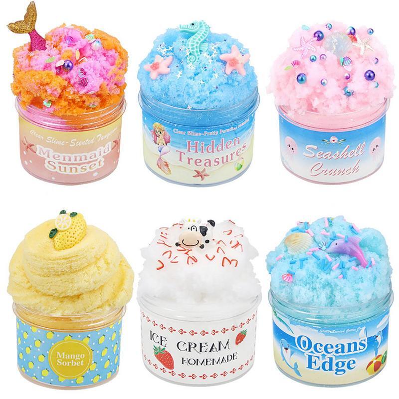 Cloud Slime Gifts | 3.3oz Mini Aesthetic Slime | With Cartoon Toy Decor Kids Slime Fluffy Slime Decoration DIY Clay Non-sticky S