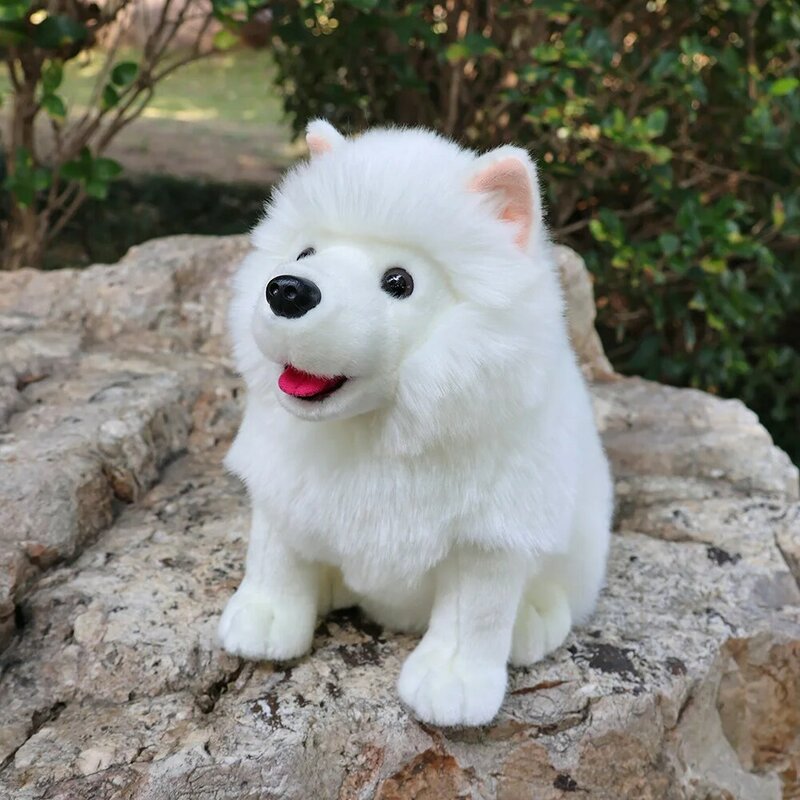 Juguetes de peluche Samoyed realistas, perro blanco lindo, cachorro, animales de peluche, regalos de cumpleaños y Navidad, 28cm