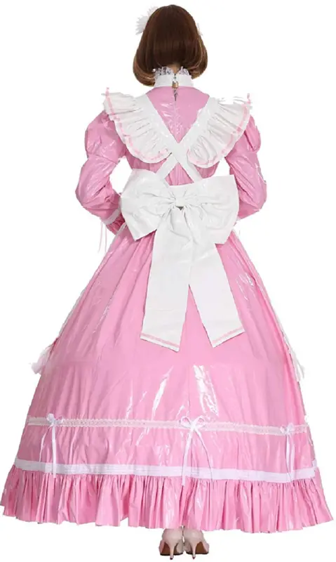Hot Sale Cute Dress New PVC Lockable Sissy Girl Maid Pink Long Apron Big Bow Tie Bandage Cosplay Customizable Halloween Costume