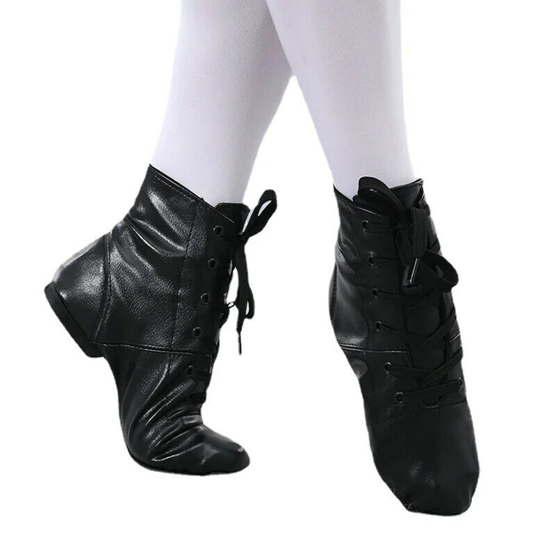 Zapatos de cuero con cordones para mujer y niña, botas de baile de Jazz negras, zapatos deportivos suaves para adultos, zapatillas de baile de Hip-Hop, novedad de 2024