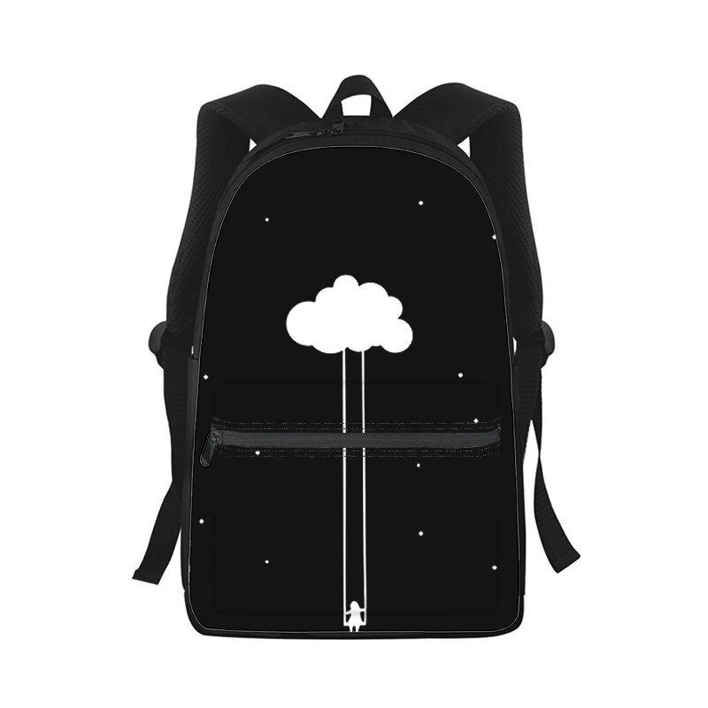 Mochila de impressão 3D preto e branco para homens e mulheres, bolsa de escola estudantil, bolsa para laptop, bolsa de ombro de viagem, moda