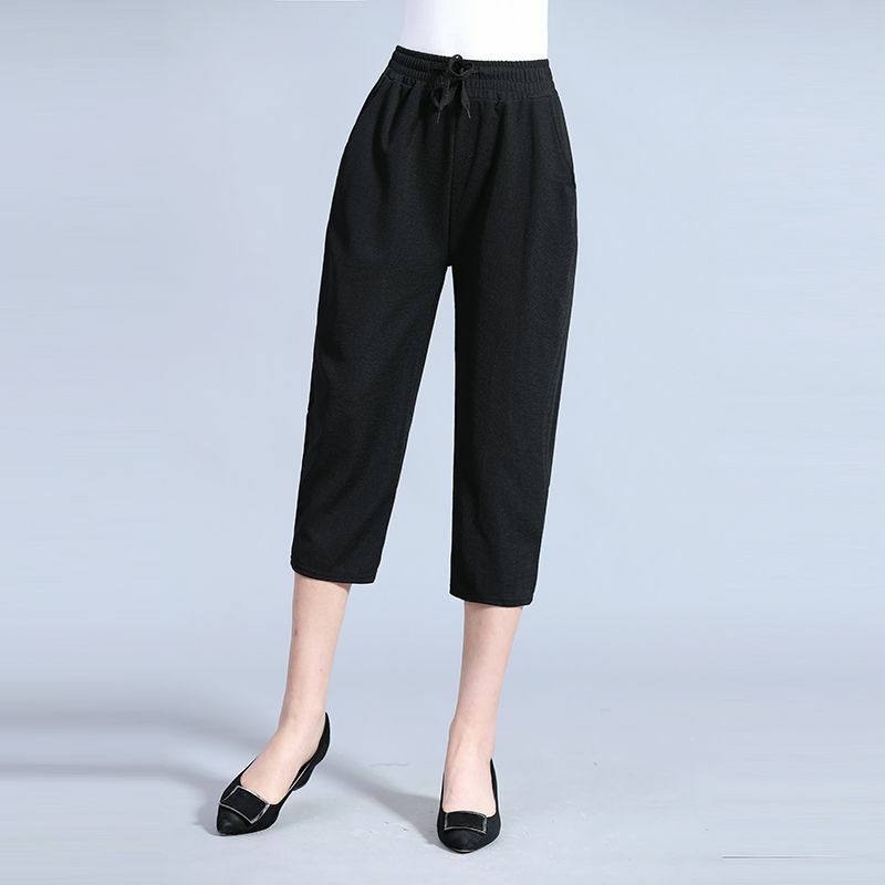 Mid Aged And Elderly Women Pants 2024 Summer Thin Loose Mothers Casual Printed Calf-Length Pants Elastic High WaistedTrousers