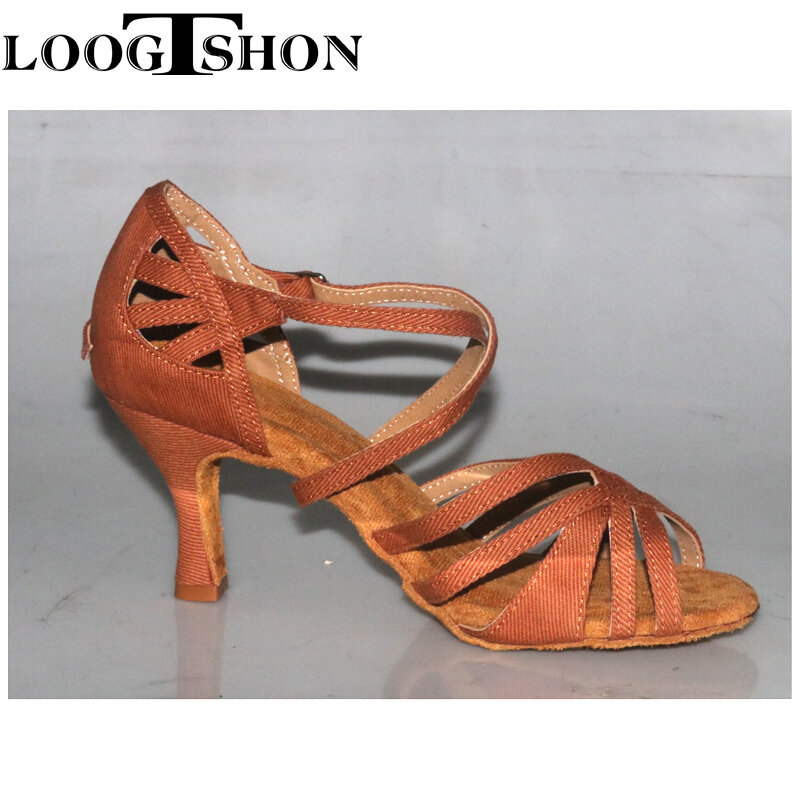 Loogtshon-Sapatos de dança latina suave para senhoras, sandálias da moda, sapatos de baile de 7,5 a 10cm, salsa, novo estilo, 2024