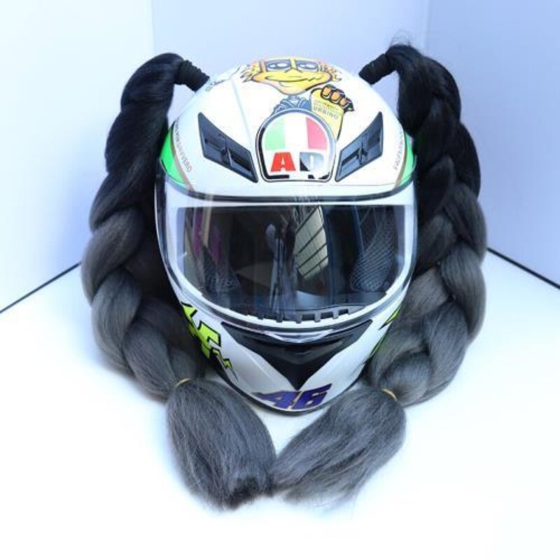 ハーレークイン-ユニセックスのオートバイのヘルメット,かつら,装飾,同じ色,クールなスタイル,2つのアクセサリー